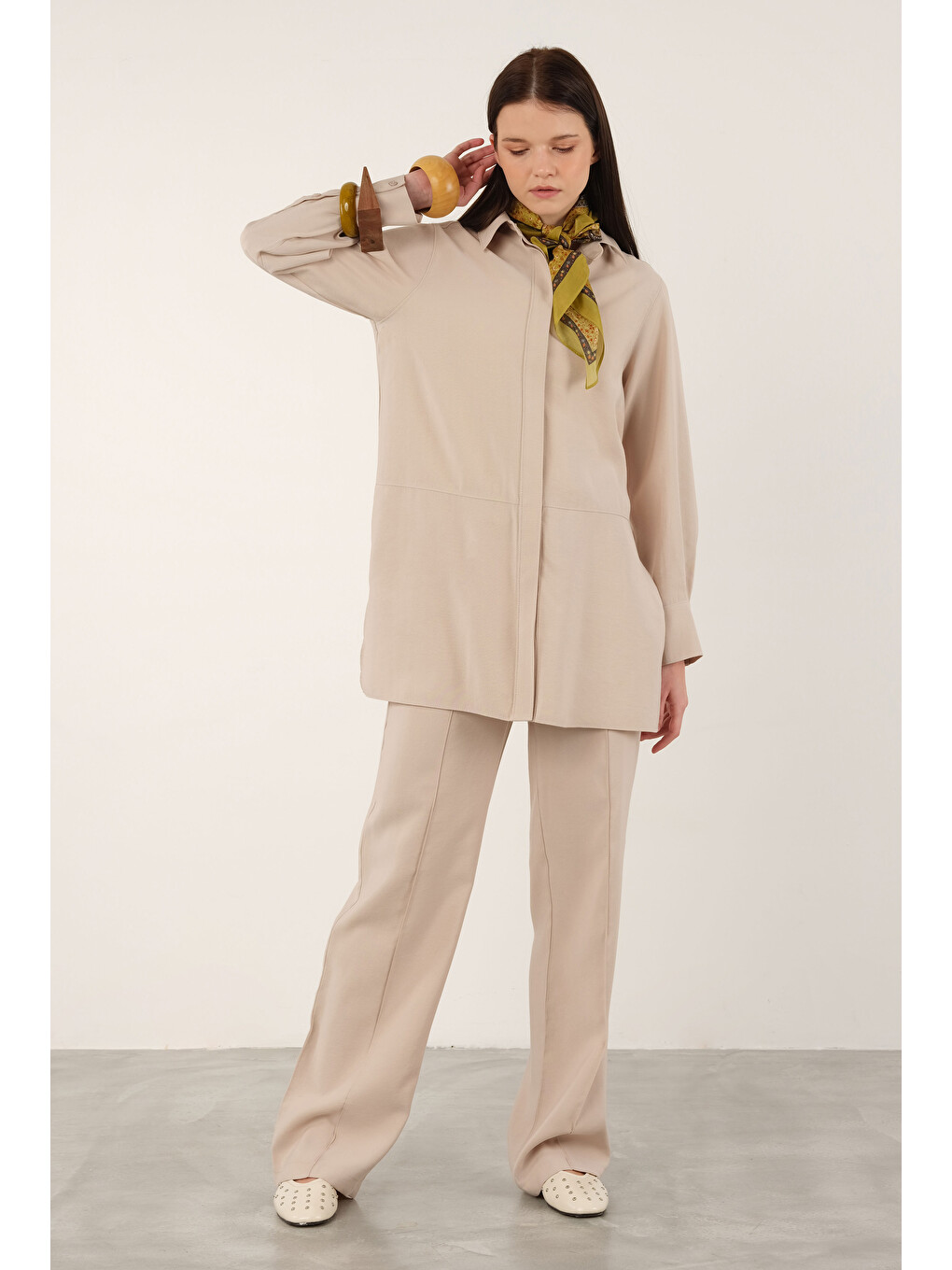 Bej Boru Paça Pantolon Soft Kaşmir-1