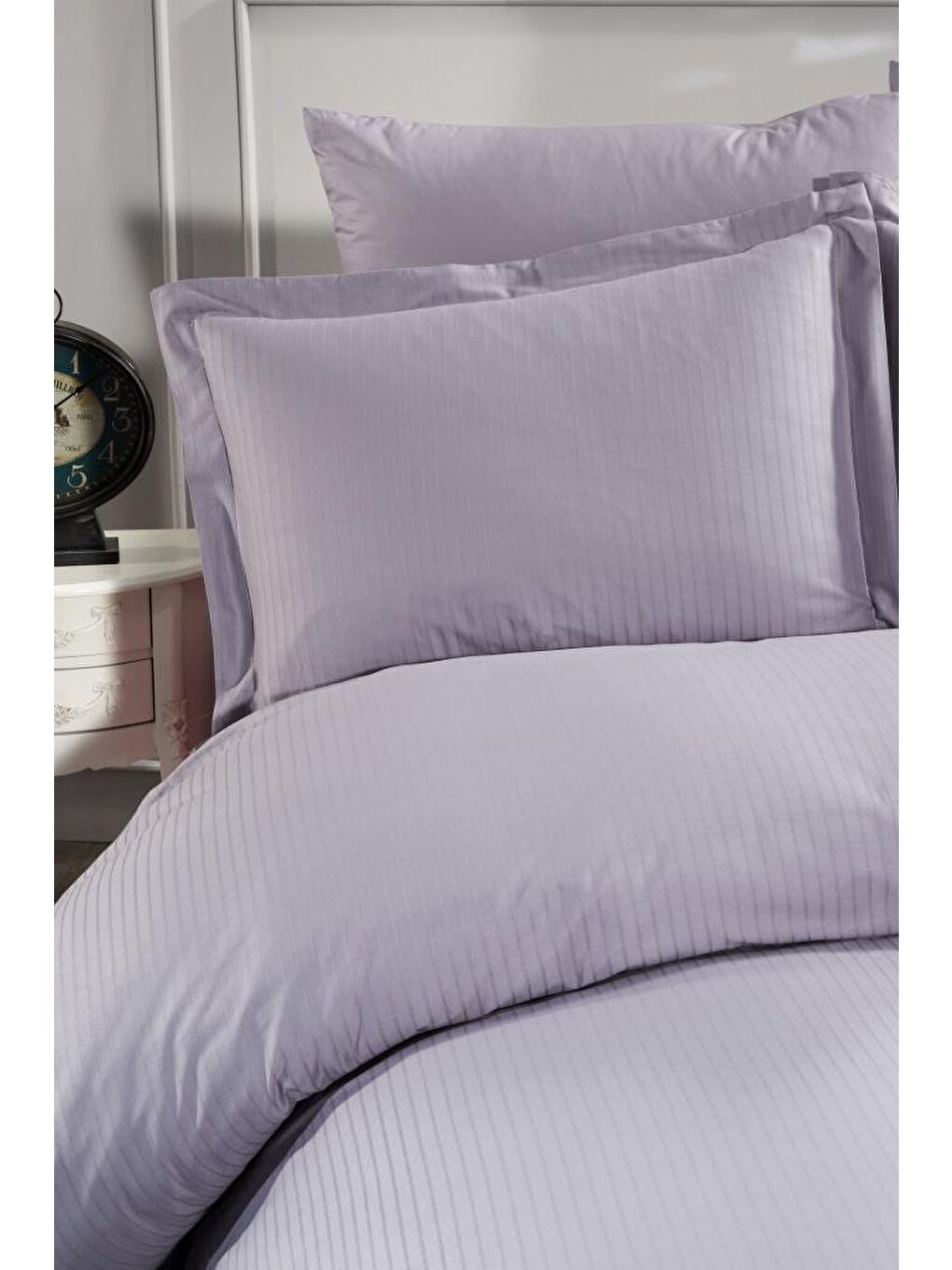 Satin Zarif Armürlü Çift Kişilik Nevresim Takımı Gri-1