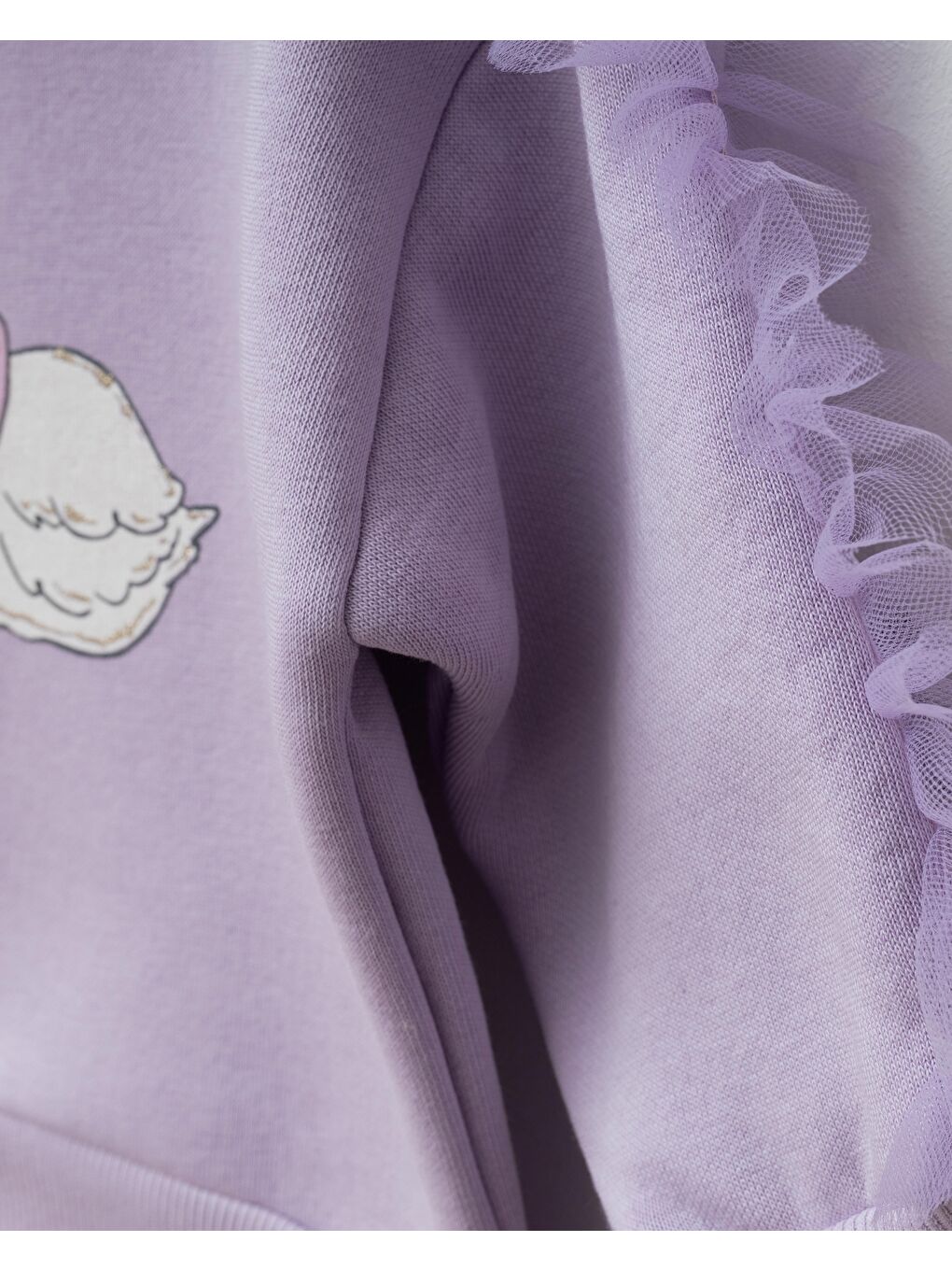 Kız Çocuk Pamuklu Lila Kuğu Baskılı Sweatshirt İspanyol Paça Takım – Tül Kollu-2