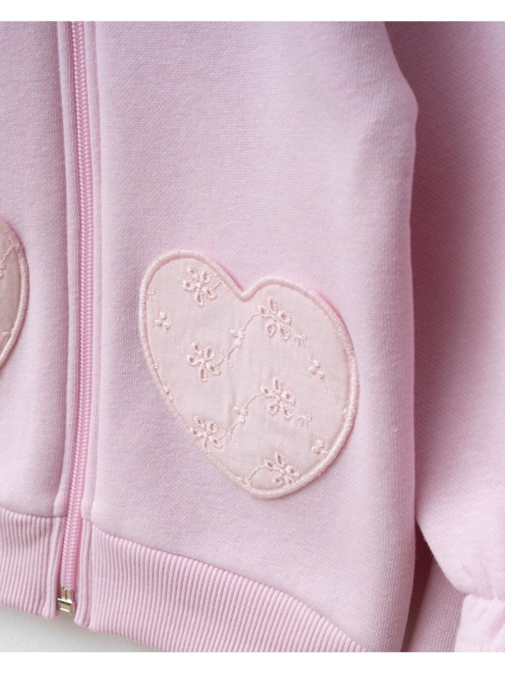 Kız Çocuk Pamuklu Pembe Kapüşonlu Kalp Desenli Sweatshirt İspanyol Paça Takım-4