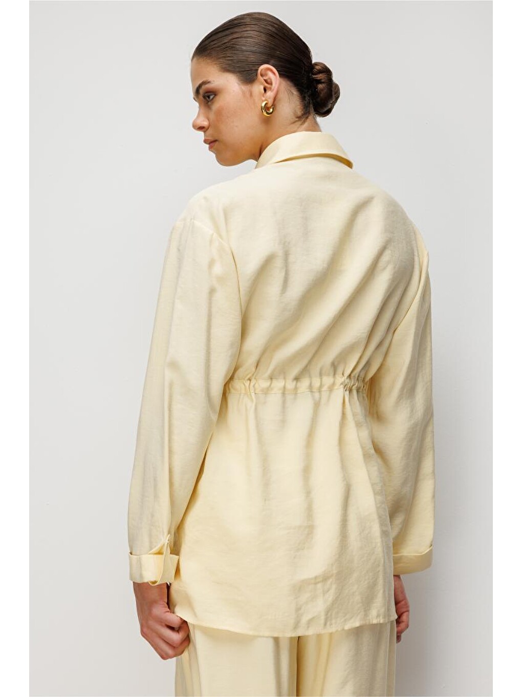 Beli Büzgülü Modal Dokulu Sarı Tunik-4