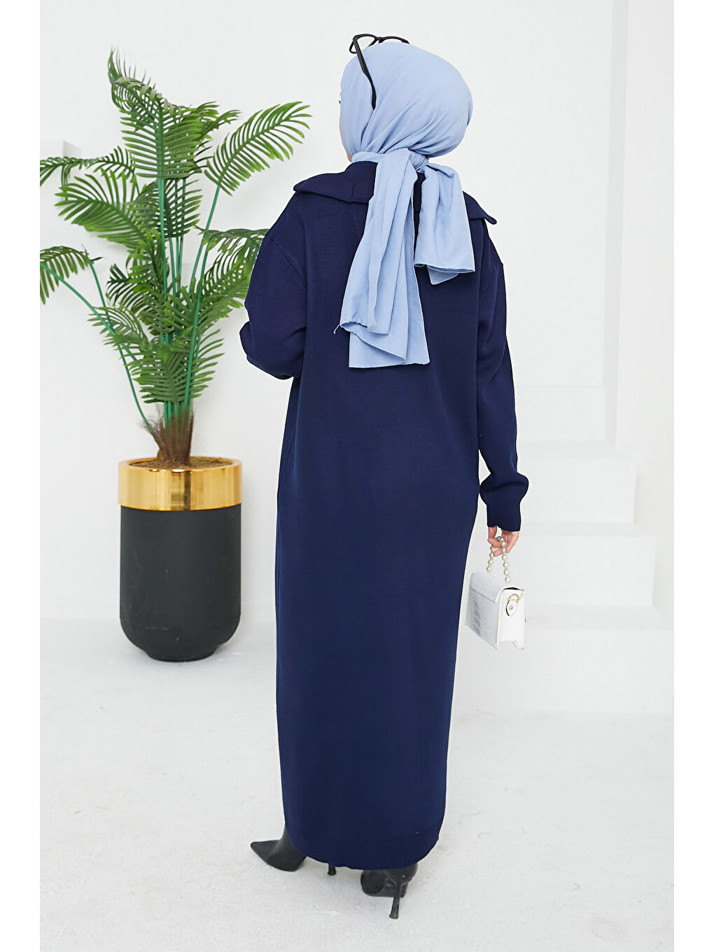 Kamyoncu Yaka Triko Elbise Lacivert - 26662-4