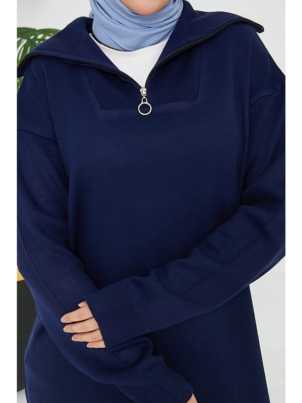 Kamyoncu Yaka Triko Elbise Lacivert - 26662-5