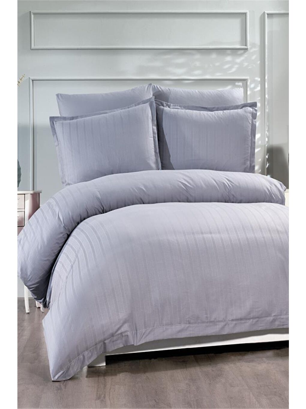 Satin Kinox Armürlü Çift Kişilik Nevresim Takımı Gri-2