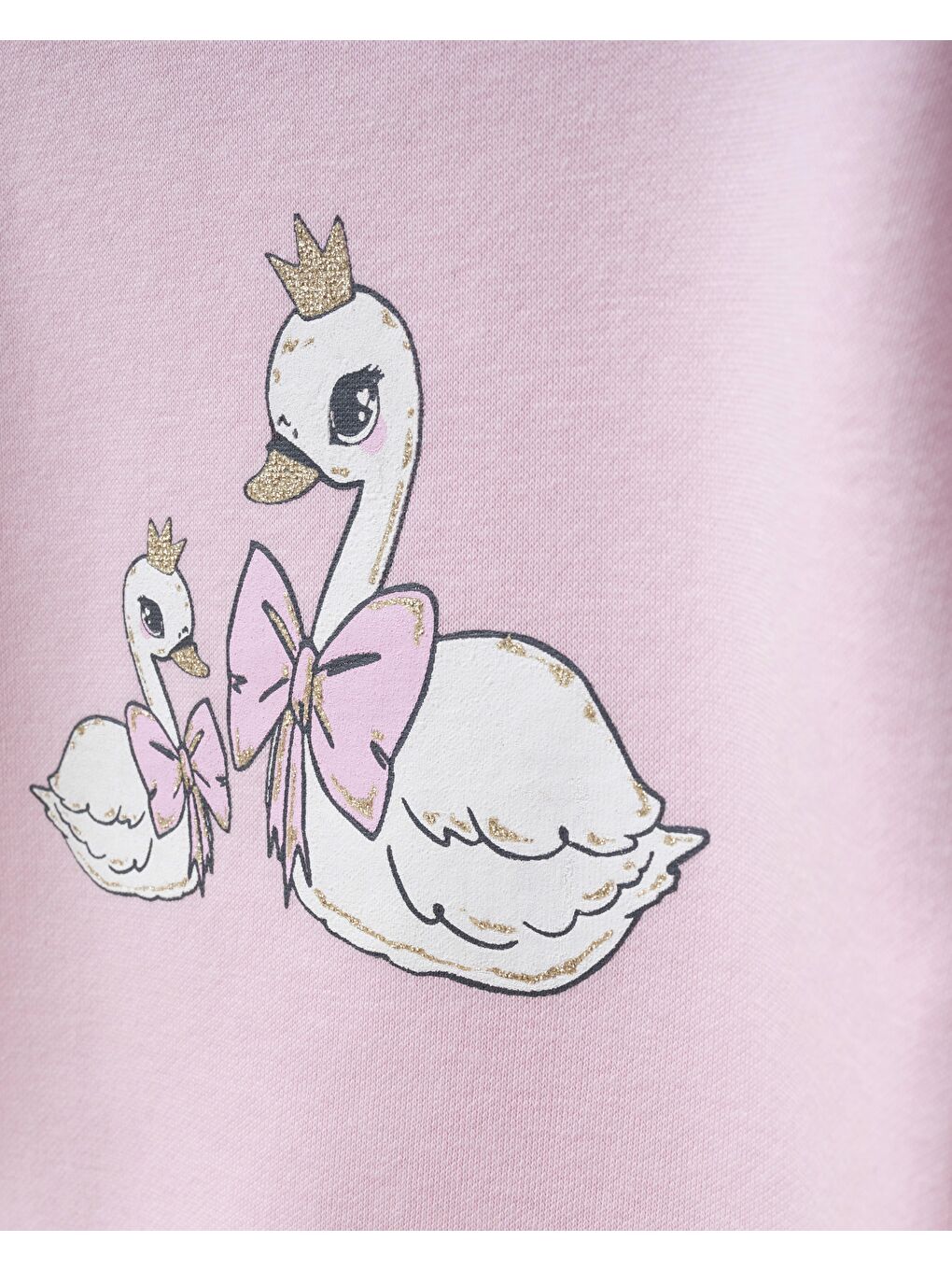 Kız Çocuk Pamuklu Pembe Kuğu Baskılı Sweatshirt İspanyol Paça Takım – Tül Kollu-3