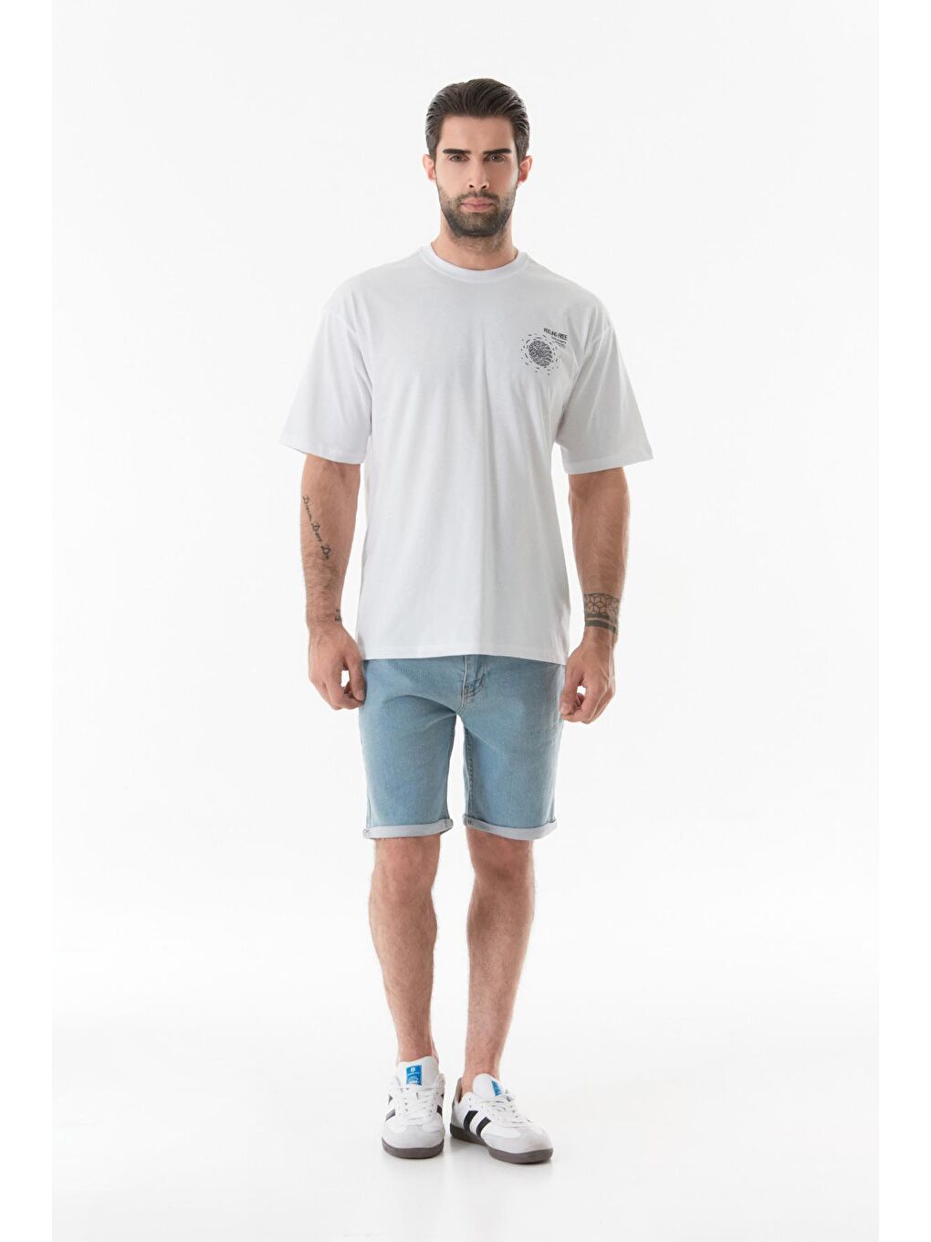 Mavi Duble Paça Düğmeli  jean Şort