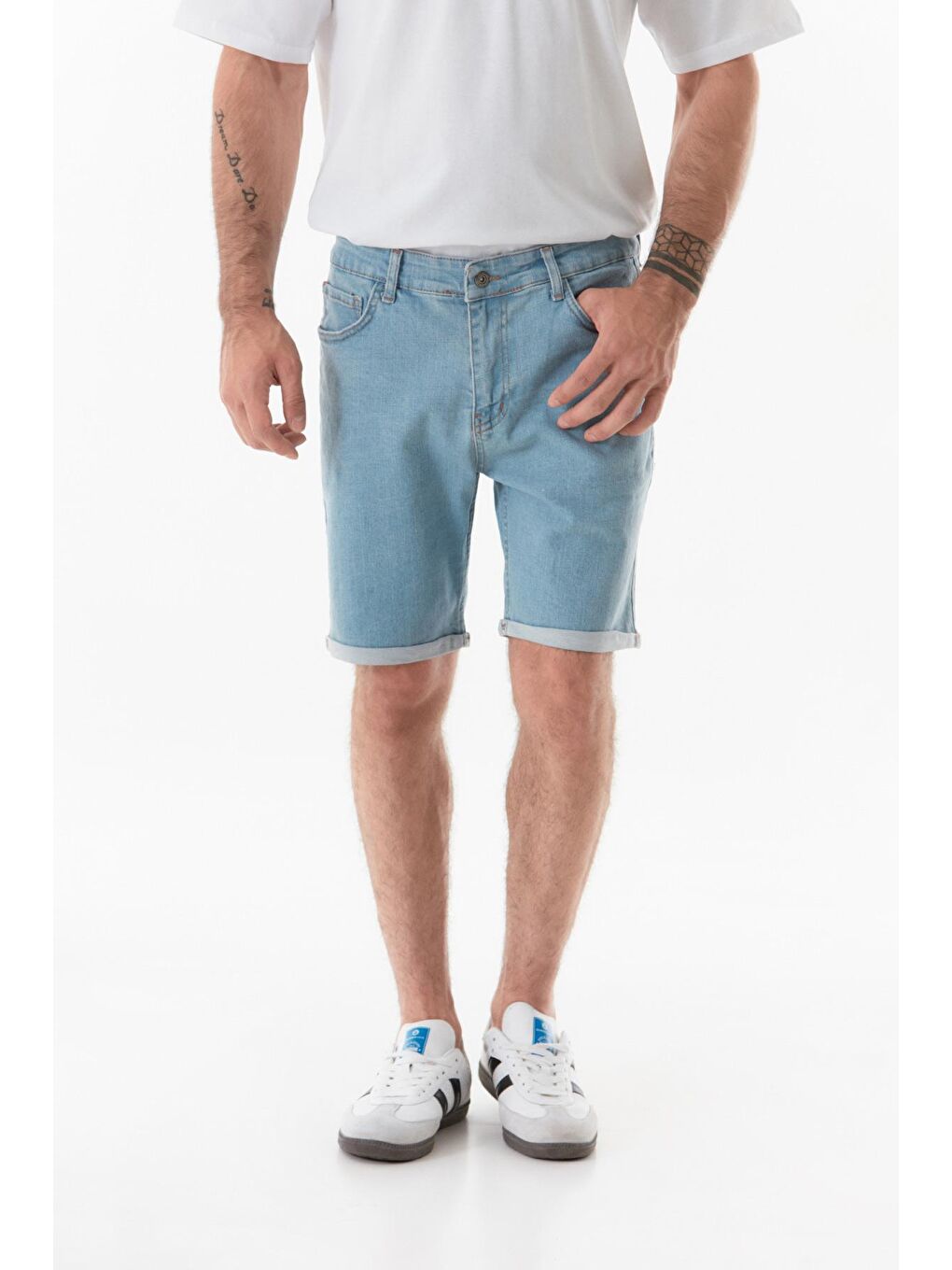 Mavi Duble Paça Düğmeli  jean Şort-1