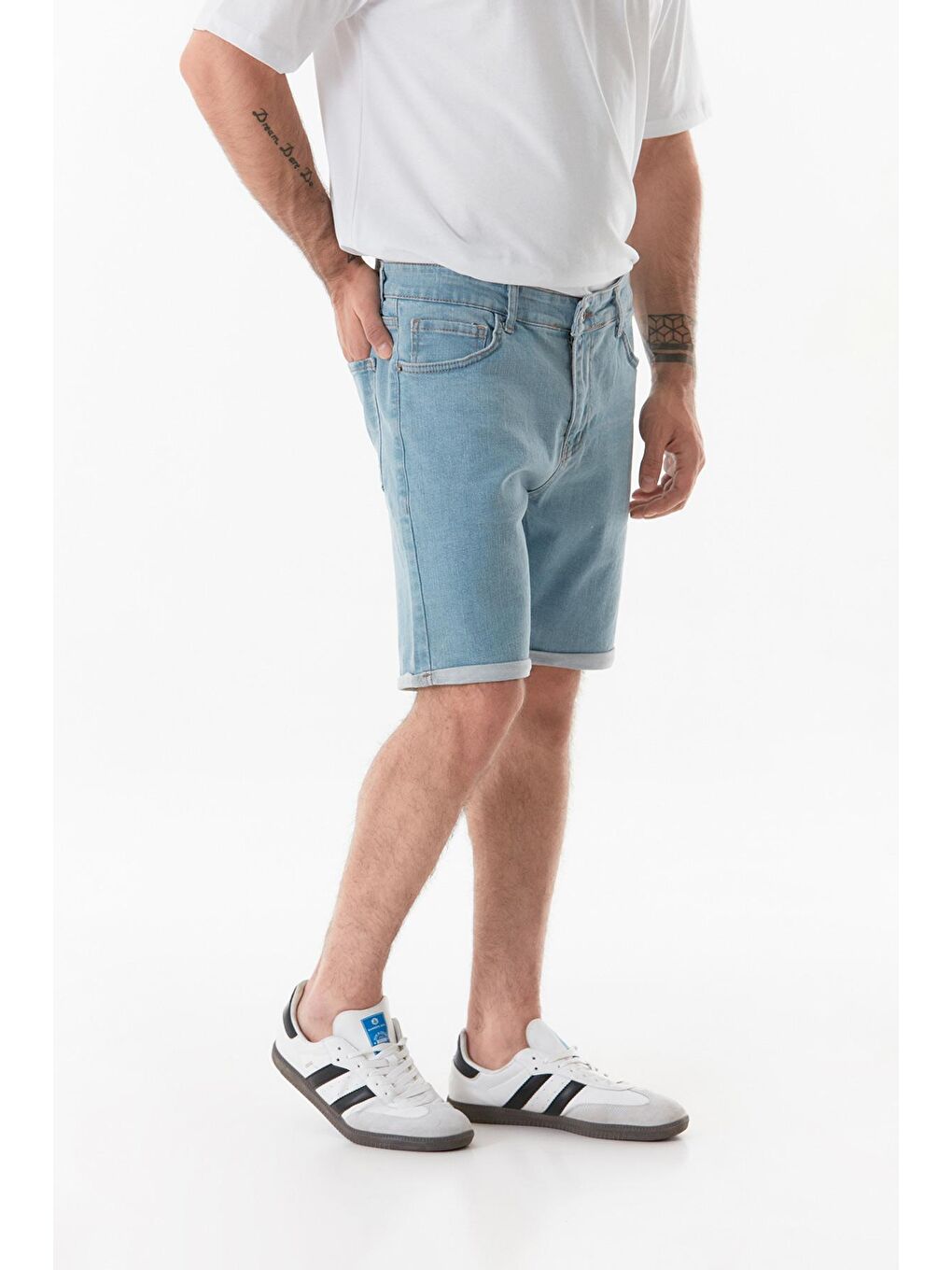 Mavi Duble Paça Düğmeli  jean Şort-2