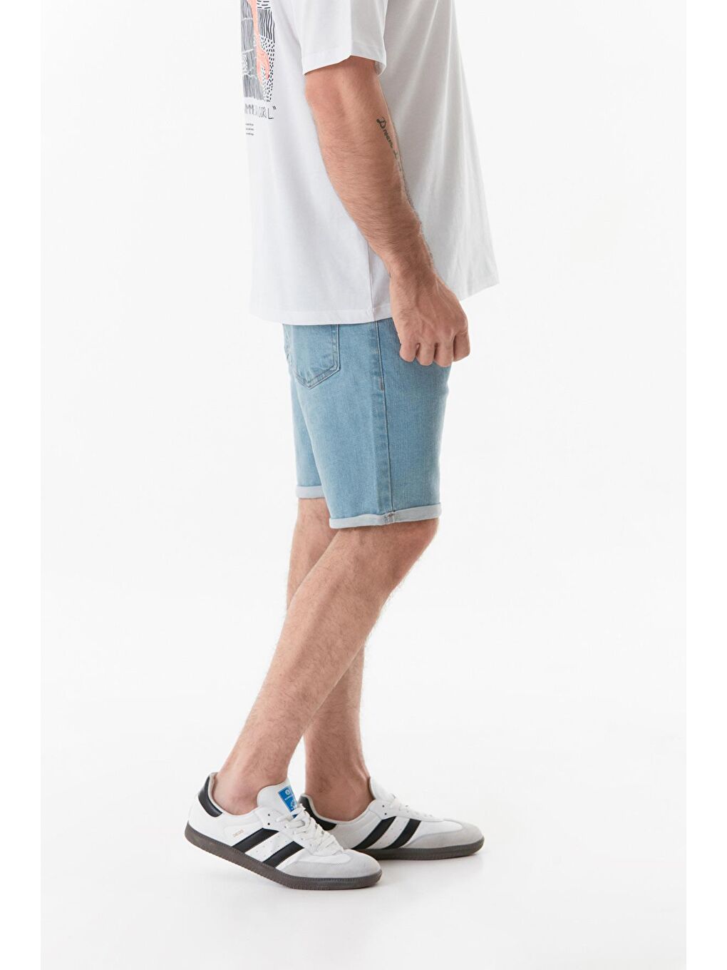 Mavi Duble Paça Düğmeli  jean Şort-3