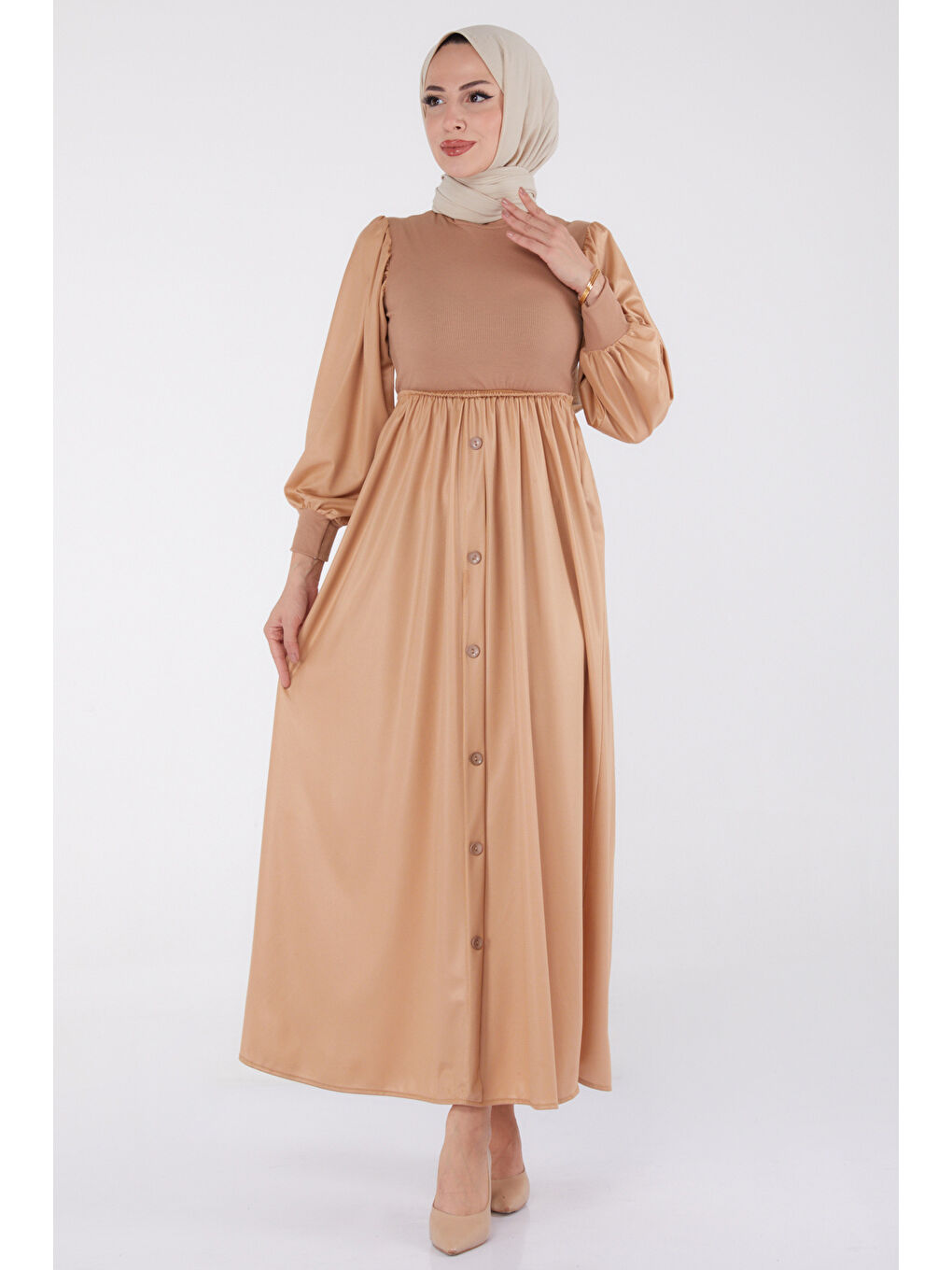 Bej Elbise Vizon - 13336-1