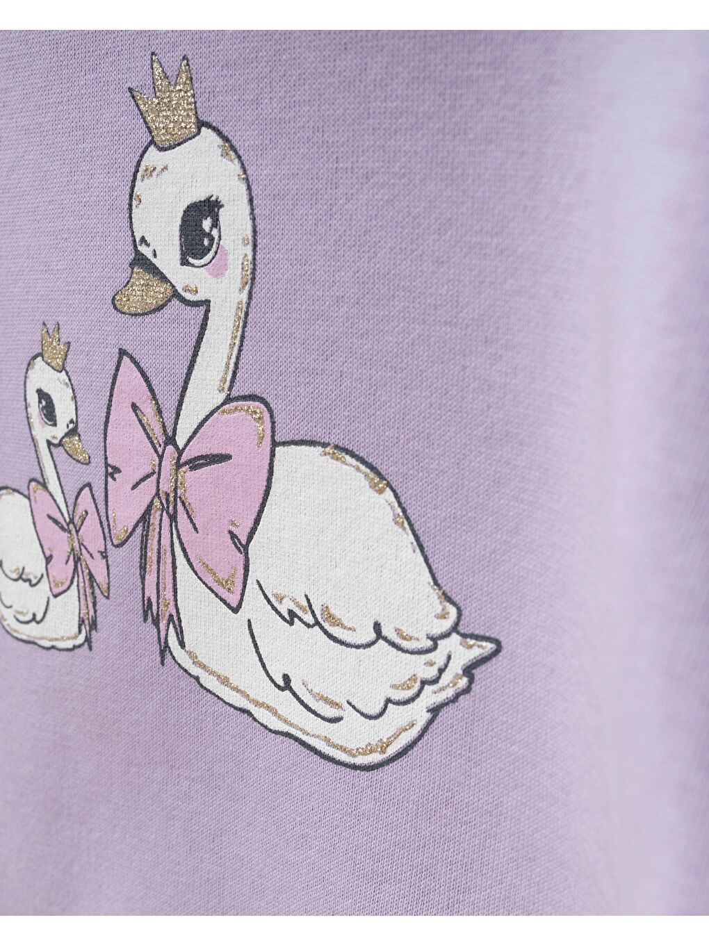 Kız Çocuk Pamuklu Lila Kuğu Baskılı Sweatshirt İspanyol Paça Takım – Tül Kollu-4