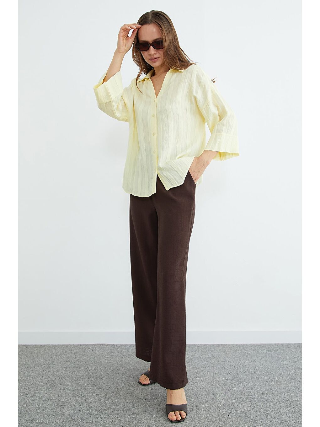 Sarı Çizgili Kapri Kol Salaş Gömlek-3