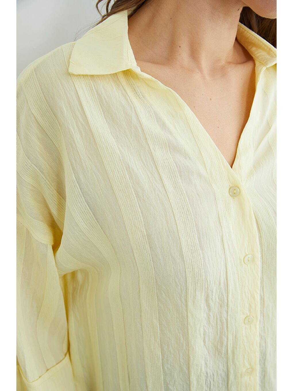 Sarı Çizgili Kapri Kol Salaş Gömlek-4