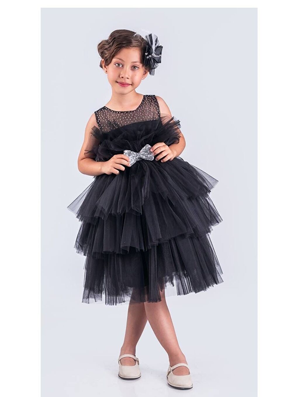 Siyah Katkat Tüllü Buket Model Kız Çocuk Özel Abiye