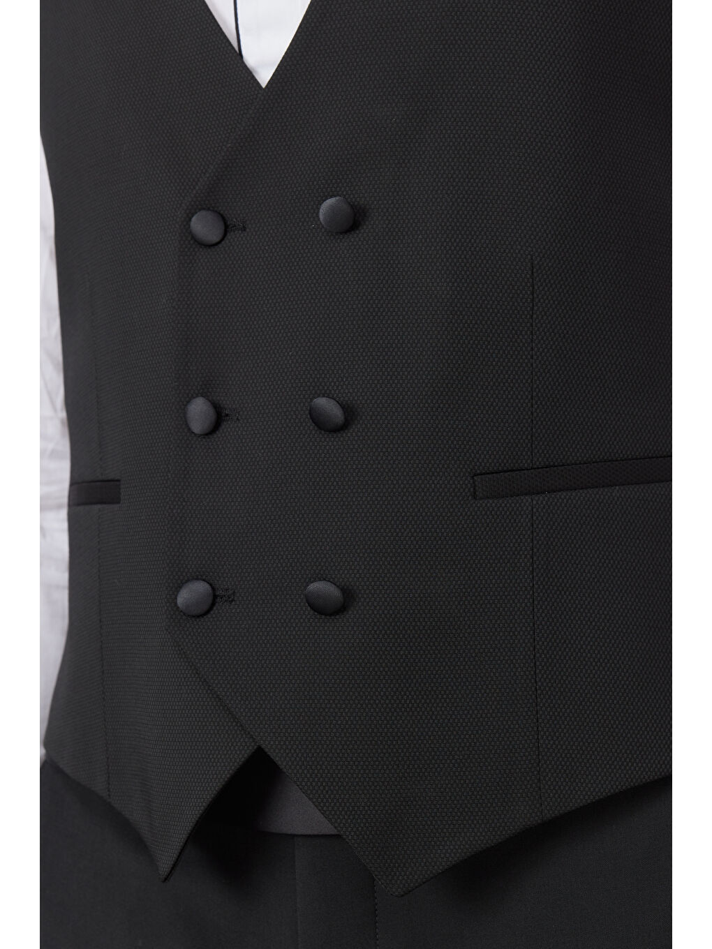 Erkek Siyah Slim Fit Dar Kesim V Yaka Desenli Klasik Yelek-4