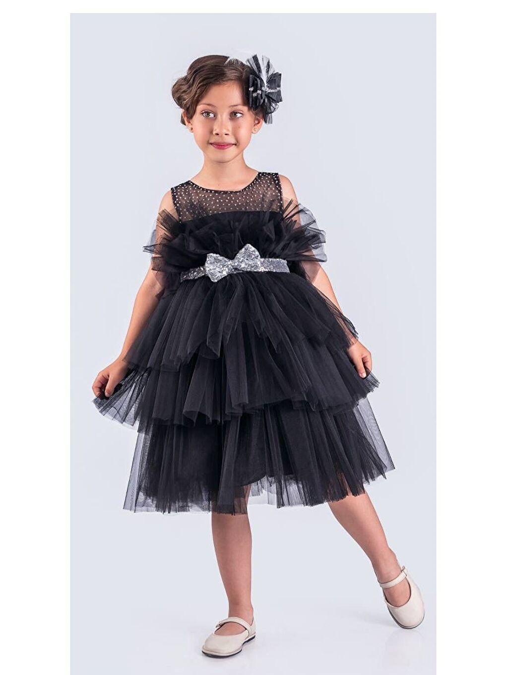 Siyah Katkat Tüllü Buket Model Kız Çocuk Özel Abiye-2