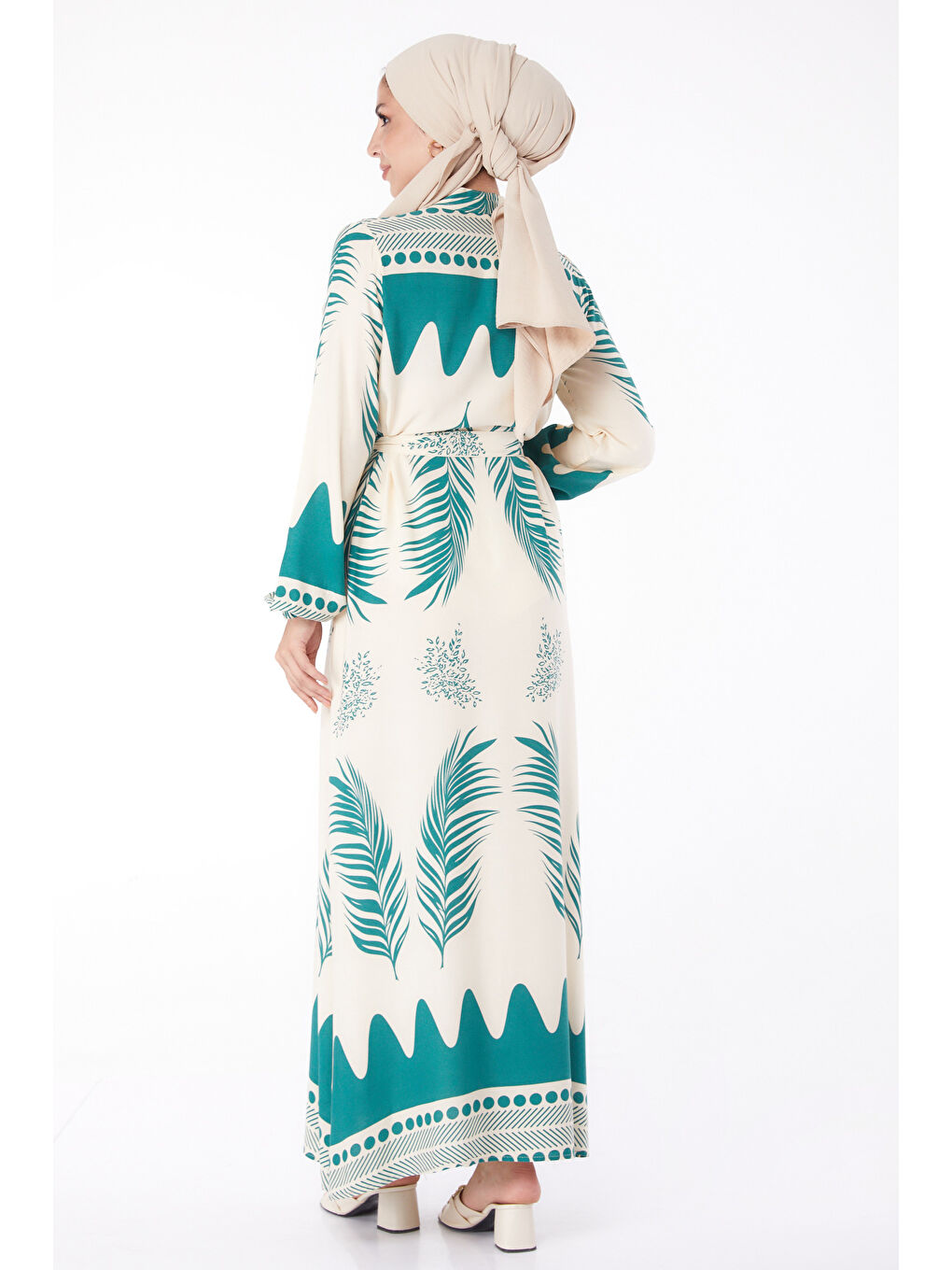 Yeşil Sulu Deseli Patlı Elbise Yesil - 13270-5