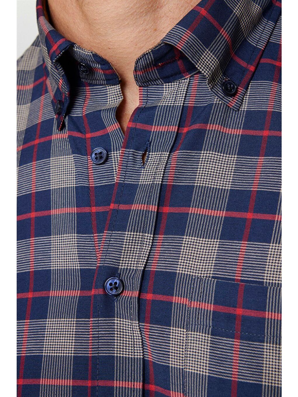 Karışık Erkek Regular Fit Klasik Kesim Düğmeli Yaka Küçük Kareli Pamuklu Gömlek-3