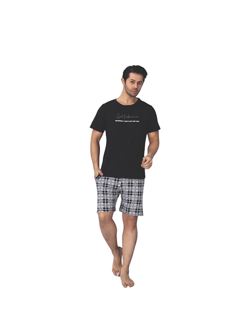 Güneş Siyah Erkek Kısa Kol Şortlu Pijama Takım