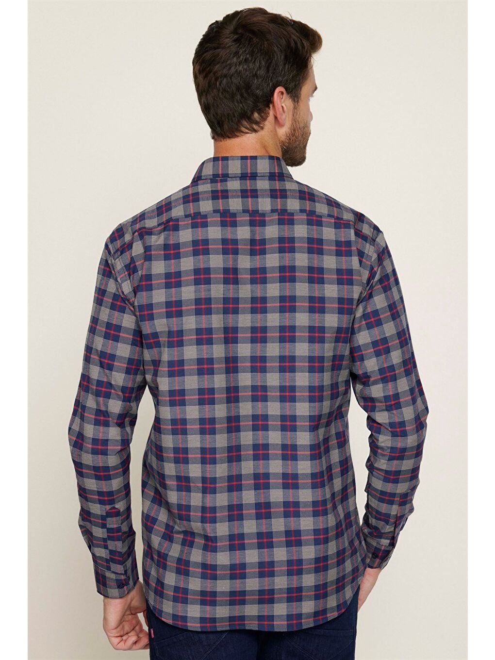 Karışık Erkek Regular Fit Klasik Kesim Düğmeli Yaka Küçük Kareli Pamuklu Gömlek-4