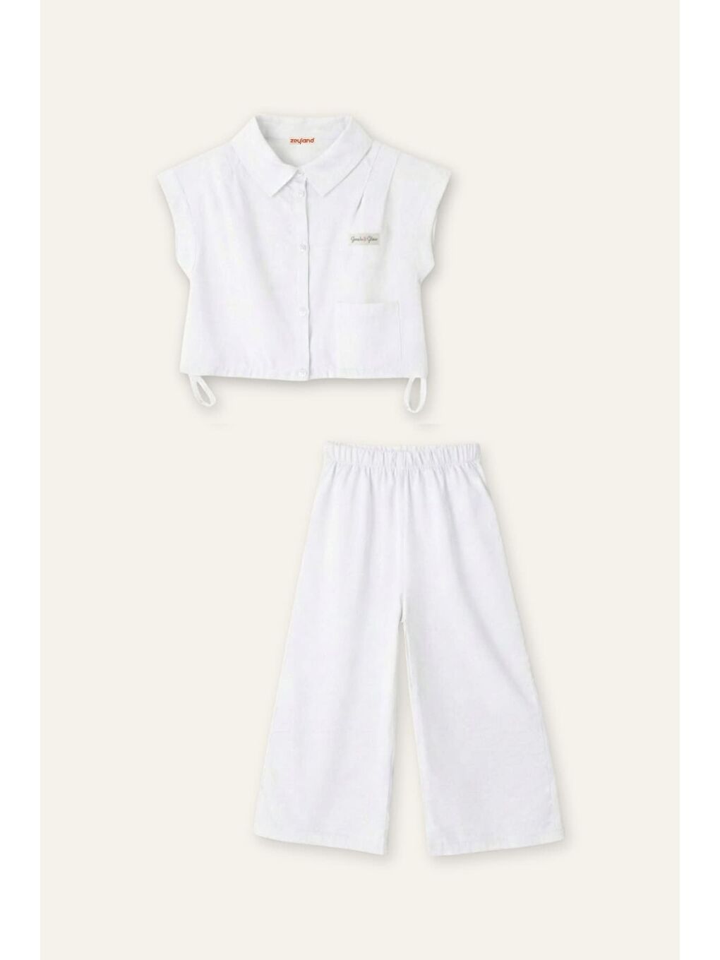 Kız Çocuk Gömlek Ve  Pantolon  İkili Takım - Ekru