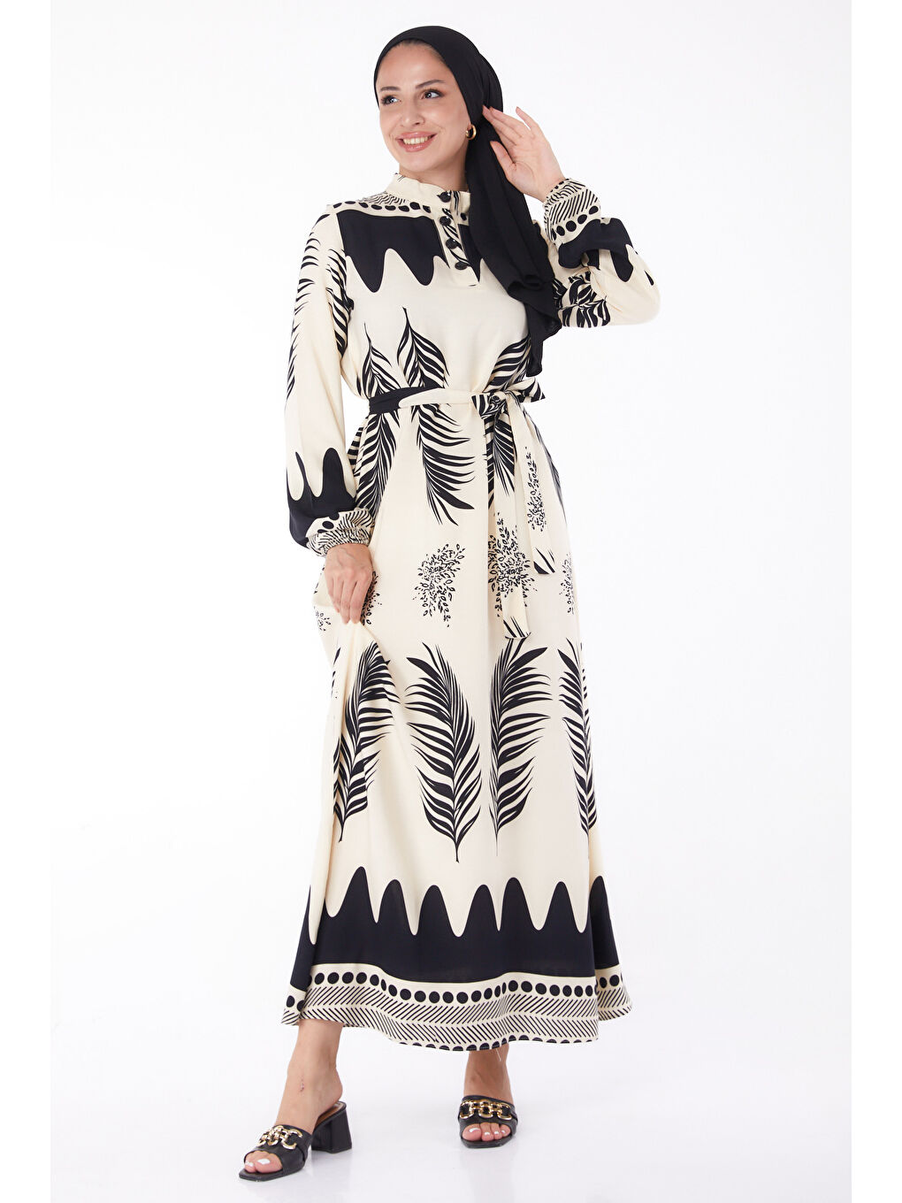 Sulu Deseli Patlı Elbise Siyah - 13270