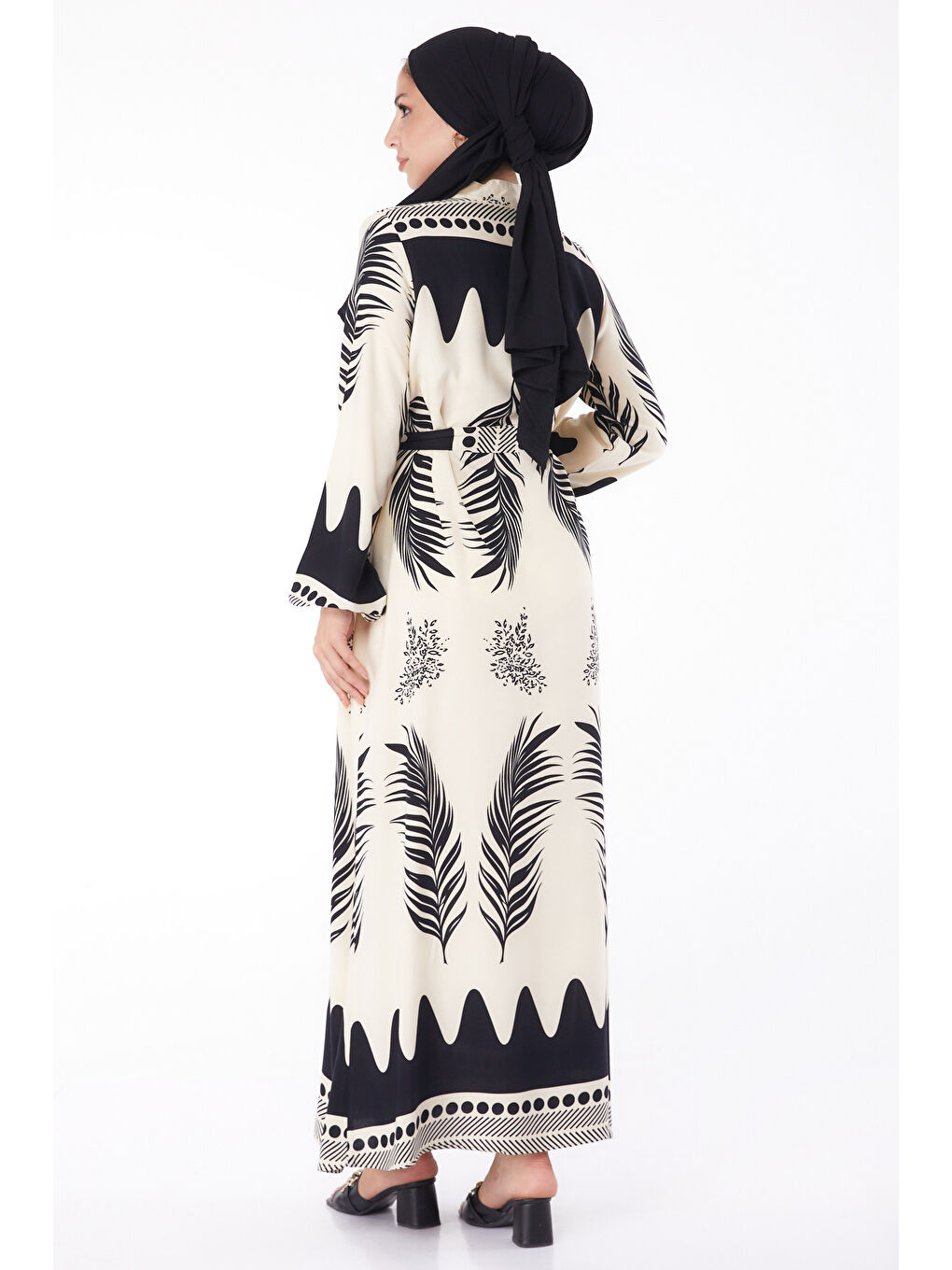 Sulu Deseli Patlı Elbise Siyah - 13270-4