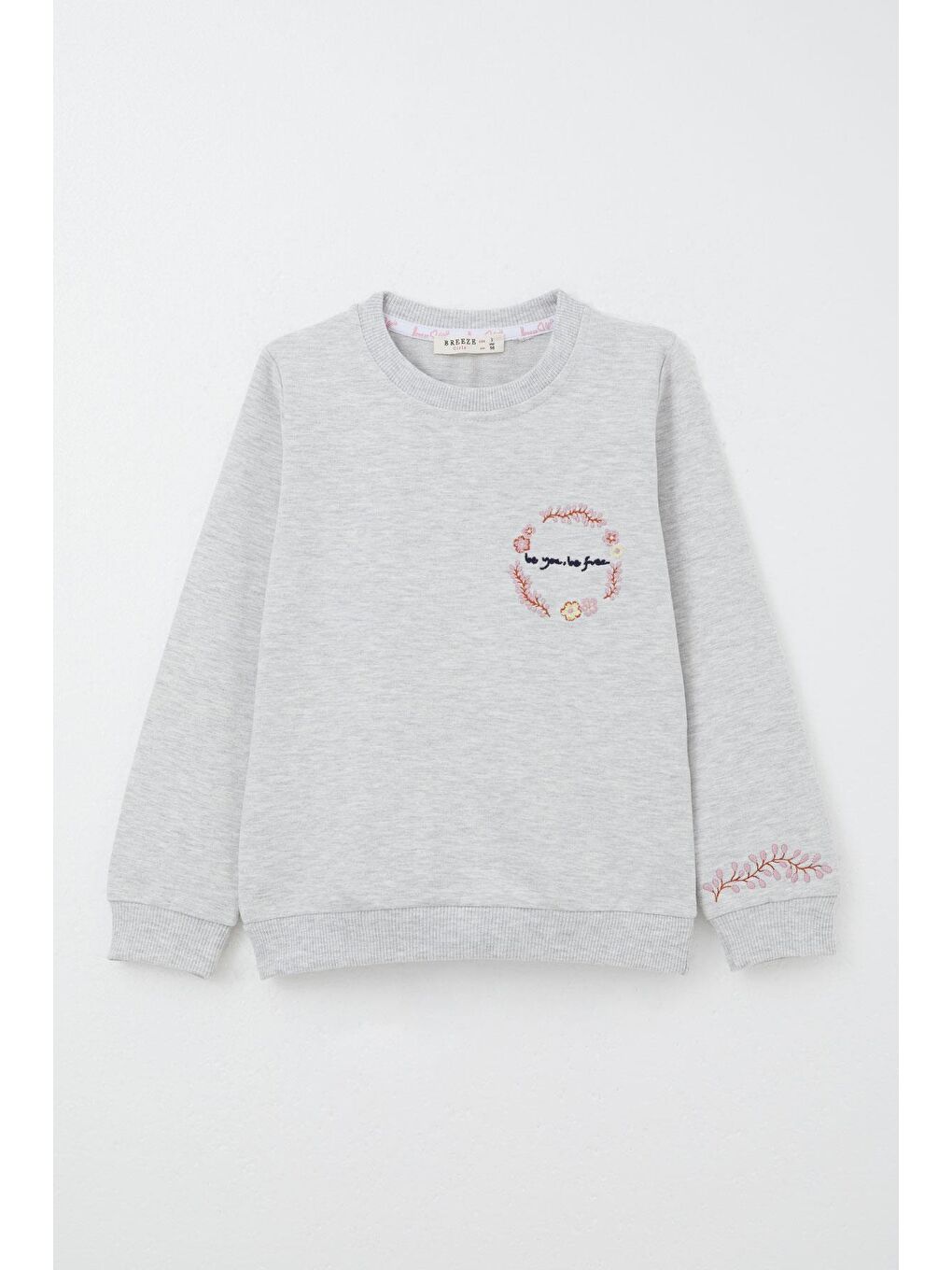 Kız Çocuk Eşofman Takım Çiçek Nakışlı Açık Gri Melanj (1.5-5 Yaş)-1