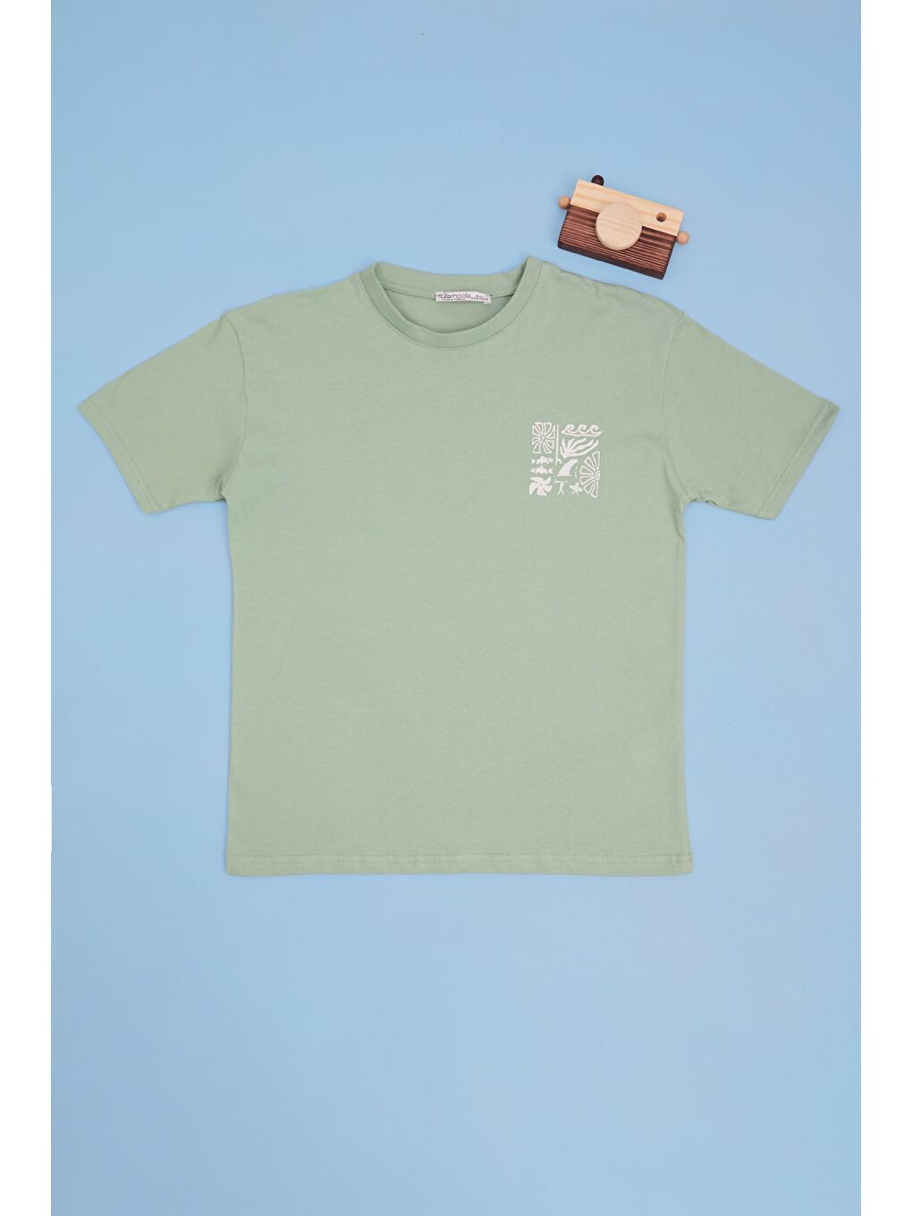 Yeşil Sörf Baskılı Bisiklet Yaka Erkek Çocuk Oversize Tişört