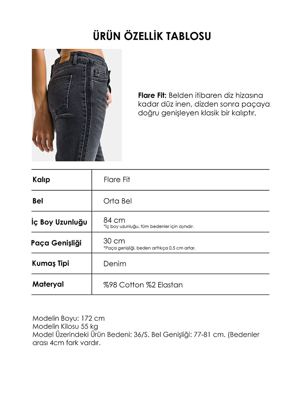 Gri Kadın Koyu Füme T-2s6-1 Flare Fit Paçası Parlak Taşlı Özel Tasarım Denim Jean-3