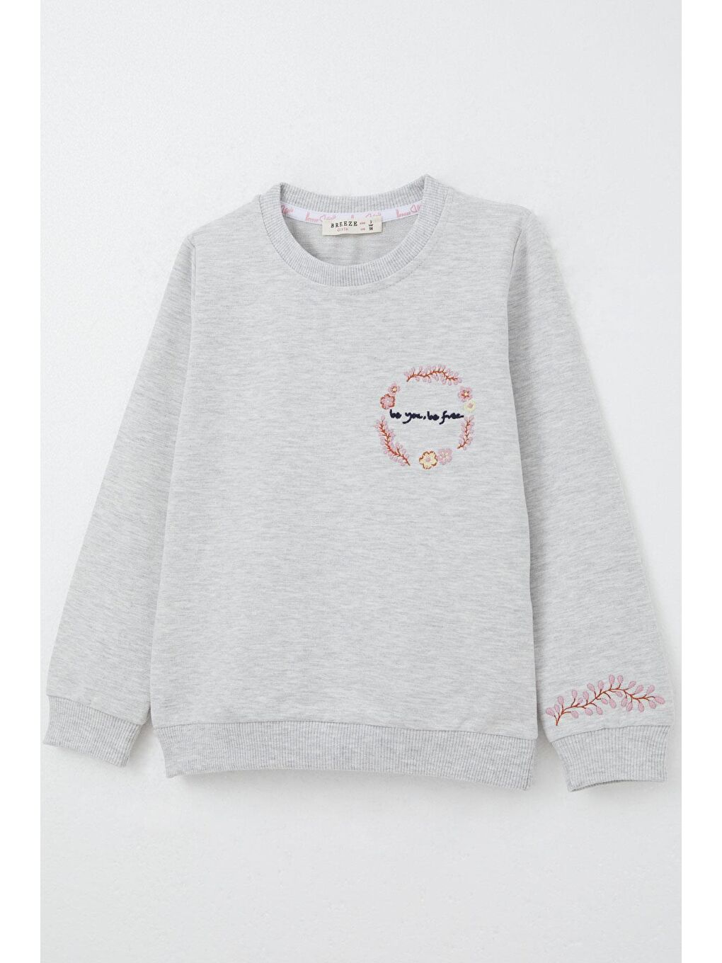 Kız Çocuk Eşofman Takım Çiçek Nakışlı Açık Gri Melanj (1.5-5 Yaş)-5