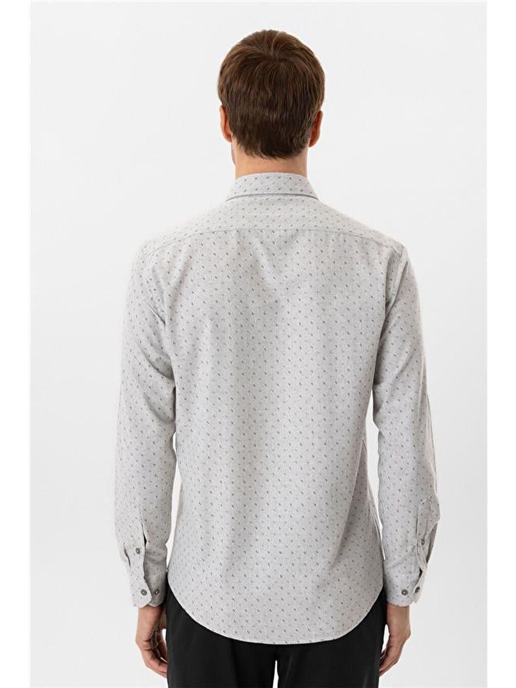 Gri Slim Düz Düğmeli Yaka Gömlek-6