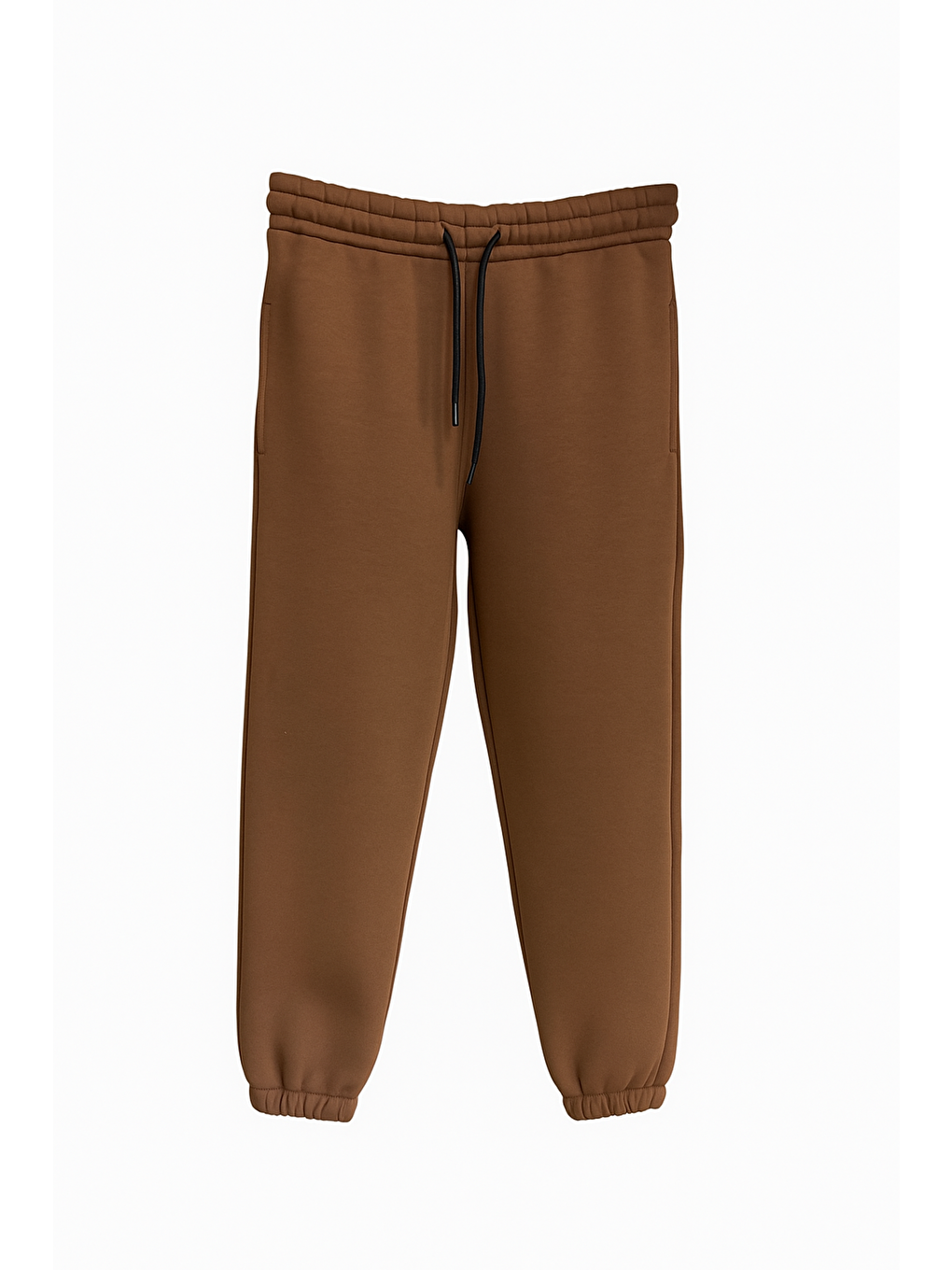 Kahverengi Kadın Pamuklu 3 İplik Lastik Paça Cepli Yüksek Kalite Şardonlu Kalın Eşofman Altı