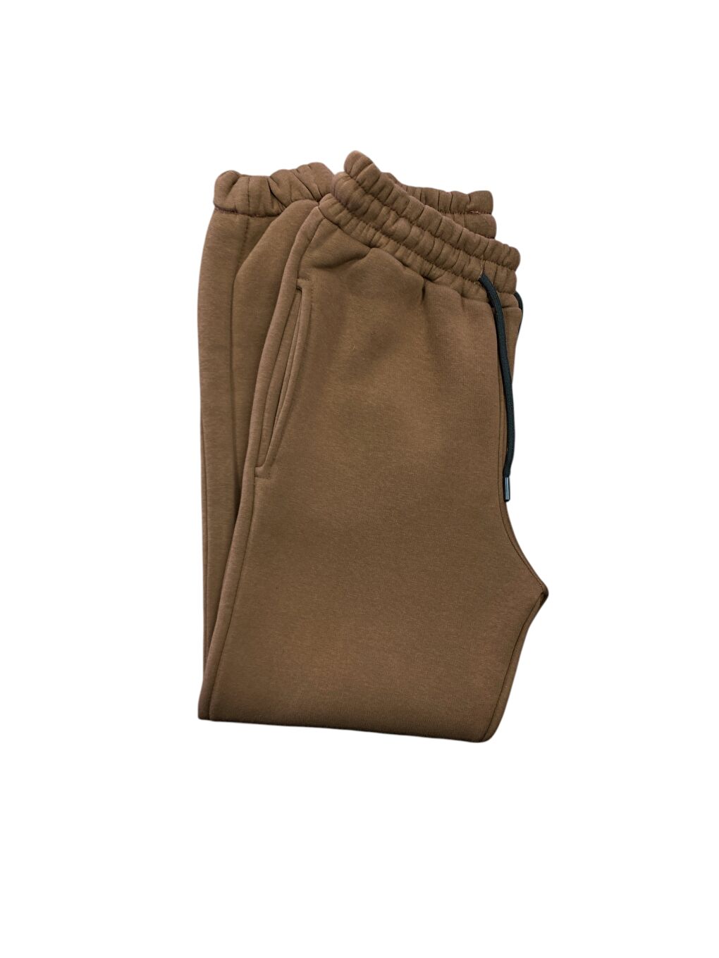 Kahverengi Kadın Pamuklu 3 İplik Lastik Paça Cepli Yüksek Kalite Şardonlu Kalın Eşofman Altı-2