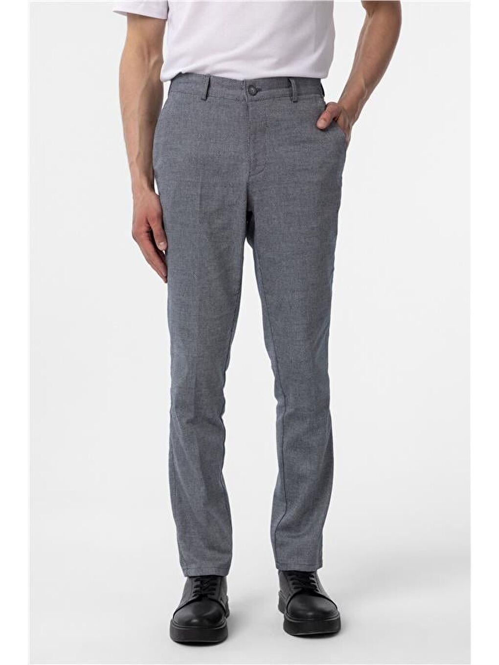 Lacivert Regular Armürlü Pantolon-1