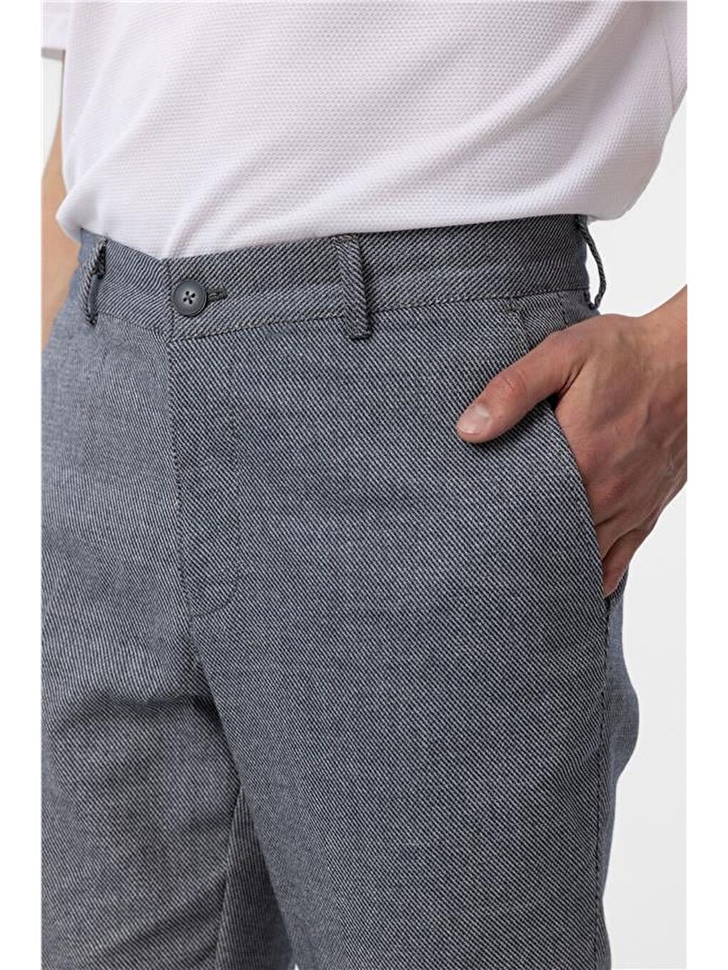 Lacivert Regular Armürlü Pantolon-3