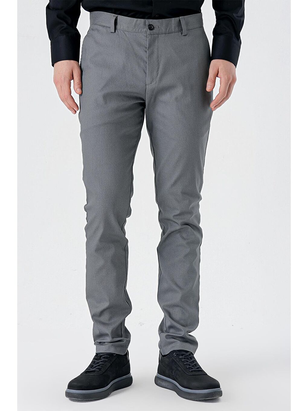 Koyu Antrasit Pamuklu Yandan Cepli Casual Slim Fit Chino Pantolon 1003240150