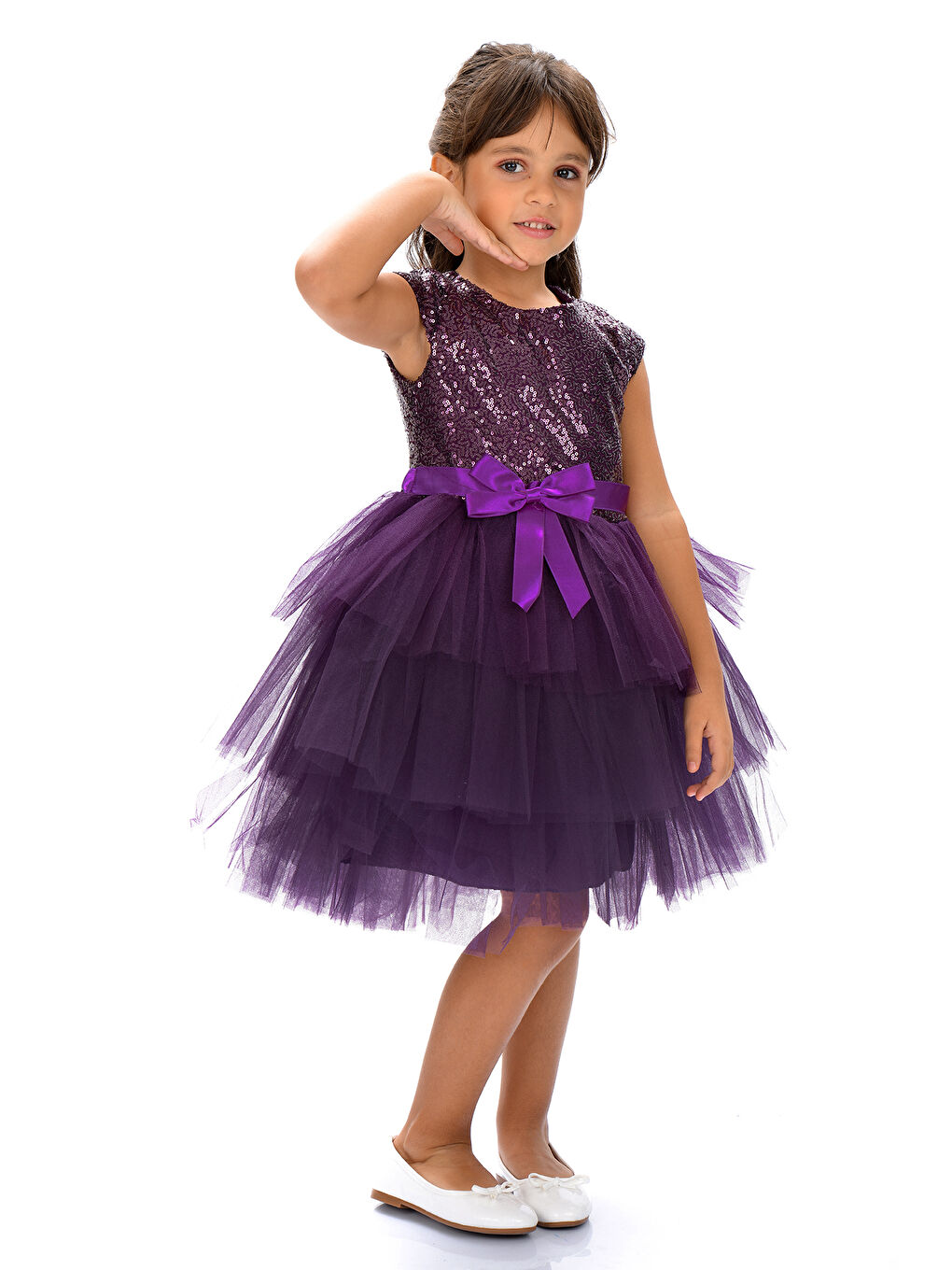 Mürdüm Mnk Kız Çocuk Pullu Tüllü Parti Elbisesi-3