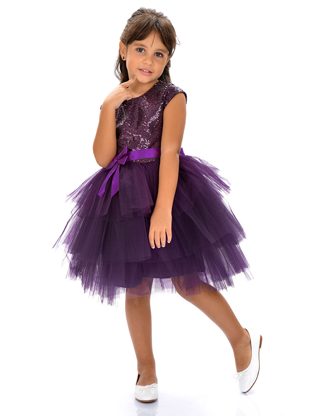 Mürdüm Mnk Kız Çocuk Pullu Tüllü Parti Elbisesi-7