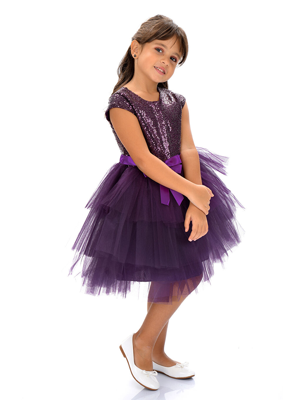 Mürdüm Mnk Kız Çocuk Pullu Tüllü Parti Elbisesi-8