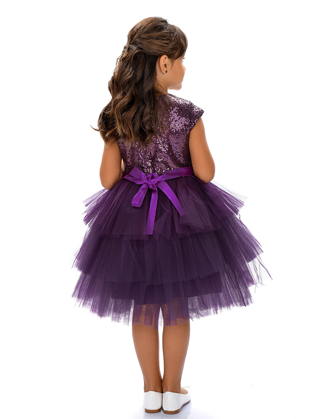 Mürdüm Mnk Kız Çocuk Pullu Tüllü Parti Elbisesi-9