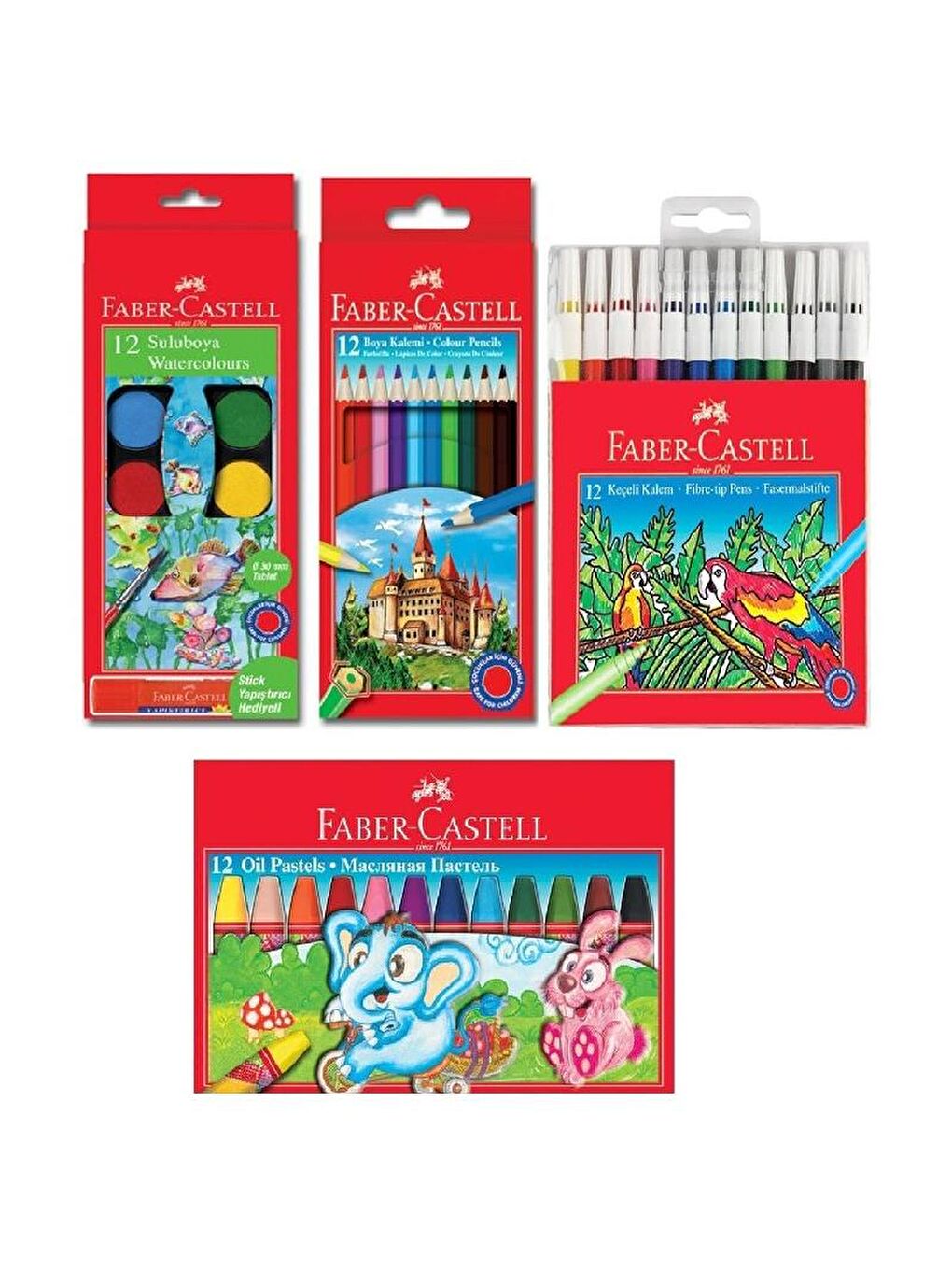 4'lü Boya Seti (12'li Kuru-Sulu-Pastel-Keçeli Boya)-4