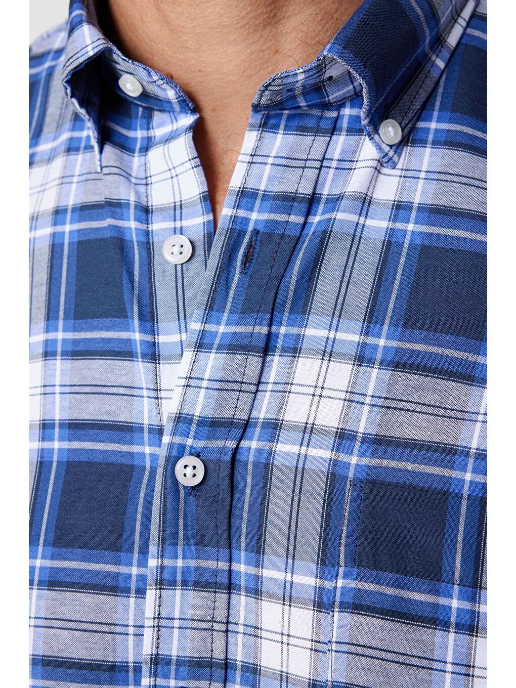 Karışık Erkek Regular Fit Klasik Kesim Düğmeli Yaka Küçük Kareli Pamuklu Gömlek-3