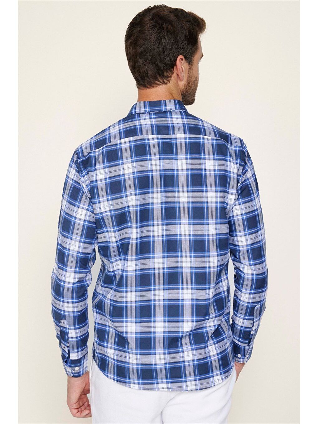 Karışık Erkek Regular Fit Klasik Kesim Düğmeli Yaka Küçük Kareli Pamuklu Gömlek-4