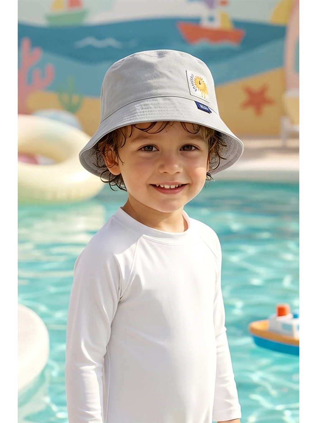 Erkek Çocuk 4-8 Yaş Bucket Şapka 06-r007 Açık Gri