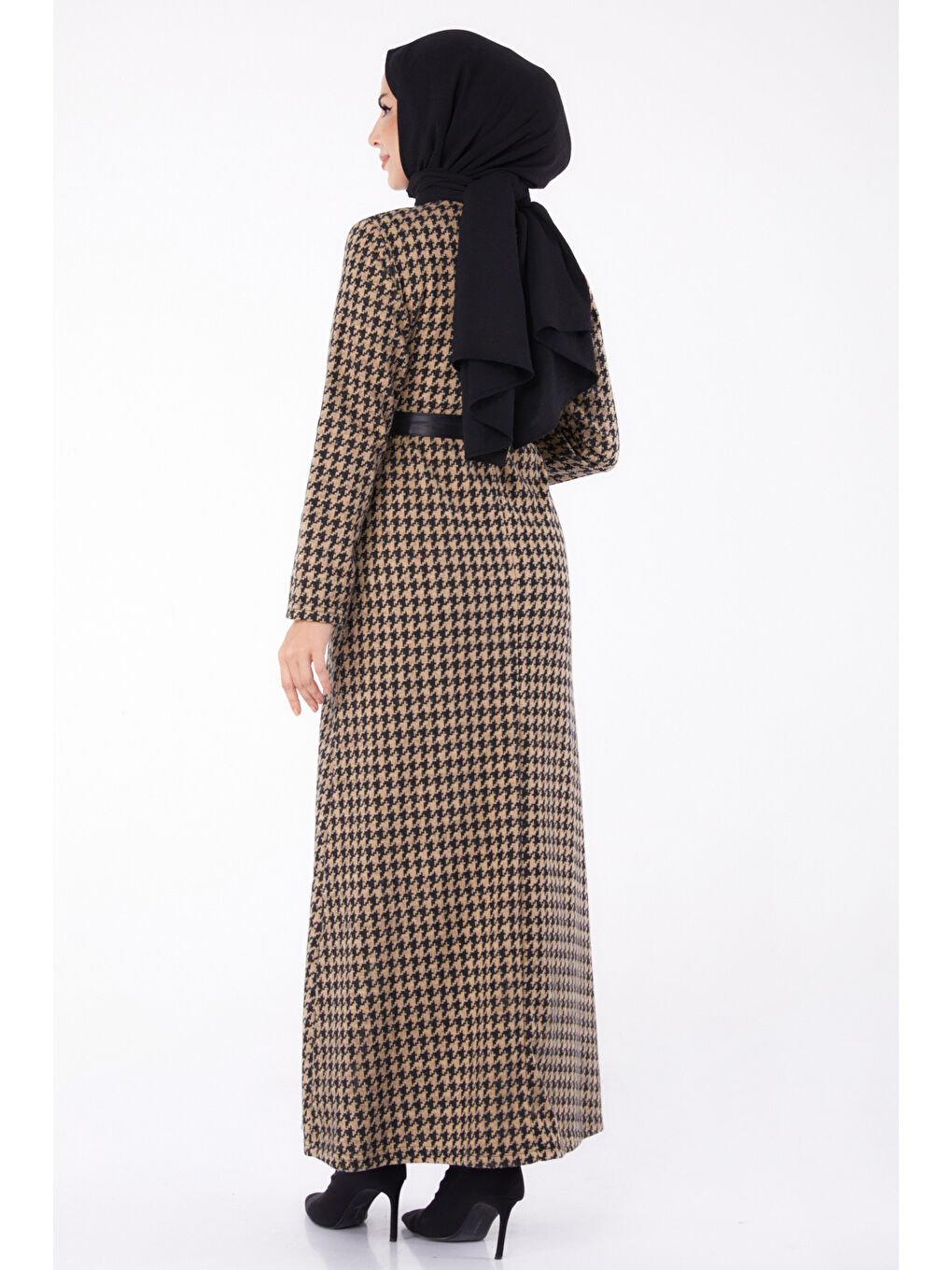 Bej Kuşaklı Elbise Vizon - 13322-4