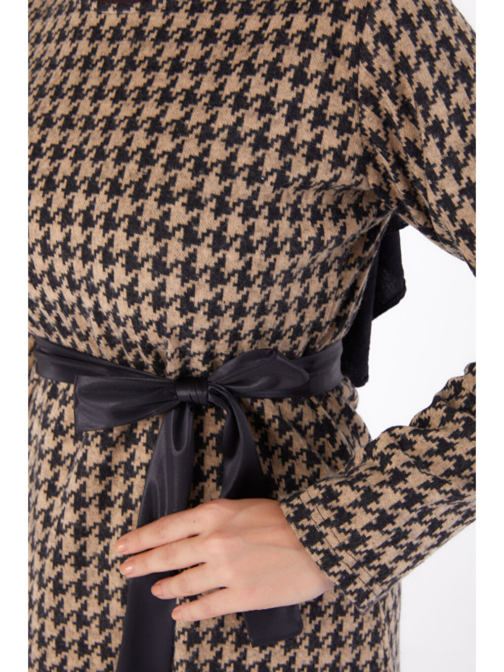 Bej Kuşaklı Elbise Vizon - 13322-5