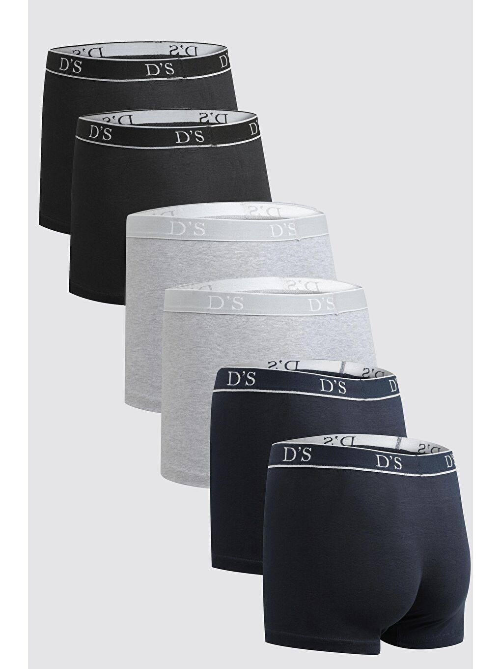 Karışık Siyah/Lacivert/Gri Beli Lastikli Marka Logolu Elastanlı Esneyebilen 6'Lı Boxer Set-1