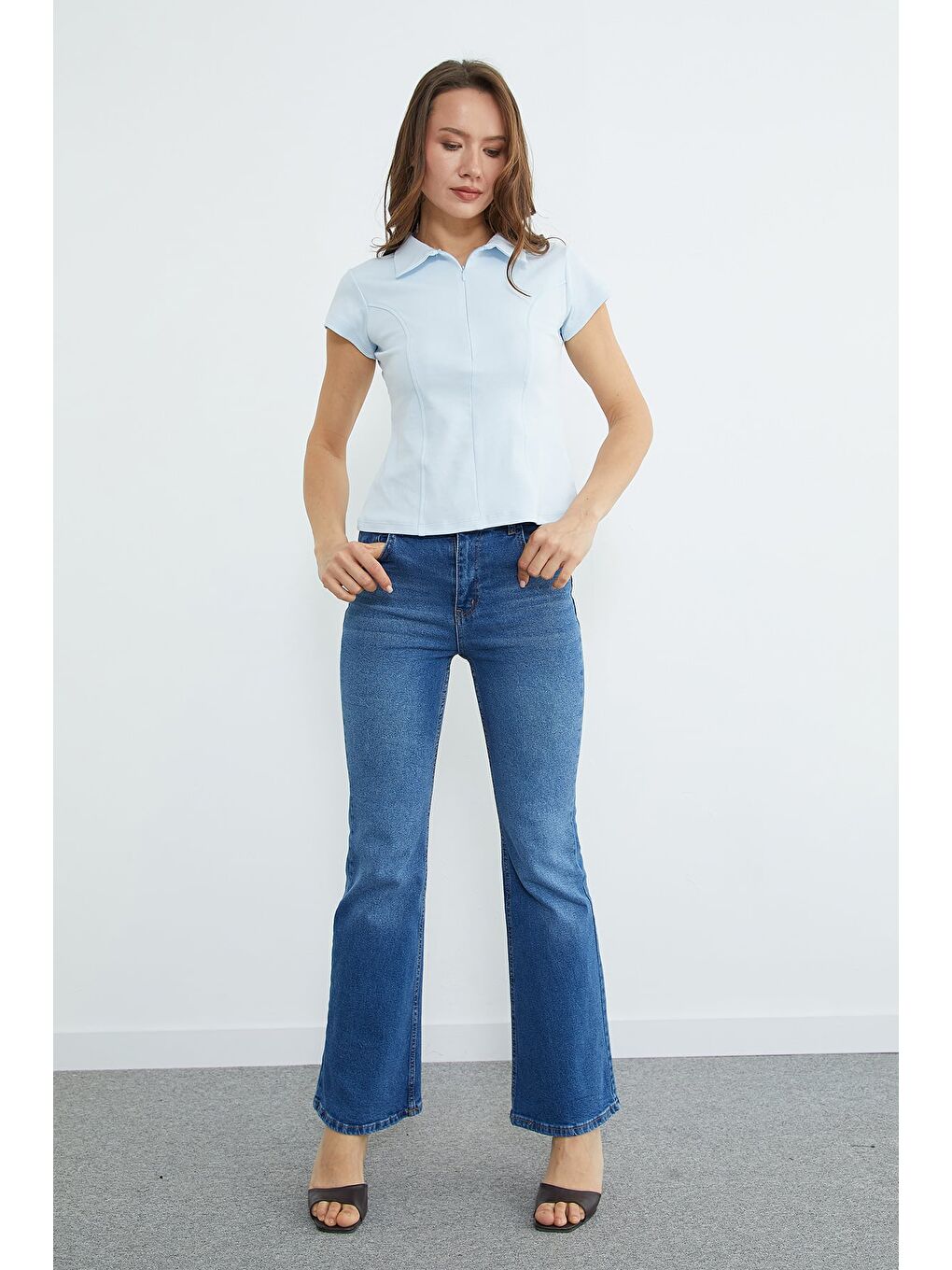 Mavi Basic Yarım Fermuarlı Polo Yaka Slim Fit Tişört-2