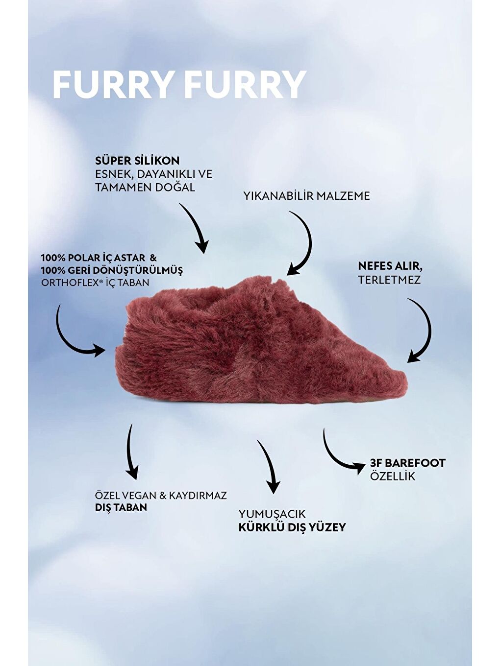 Hopfrög Furry Furry Bordo Kürk Barefoot Patik - 1